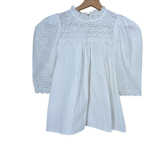 Ulla Johnson Yvonne Broderie Anglaise Cotton-poplin Blouse - White Sz 0 - Picture 5 of 10